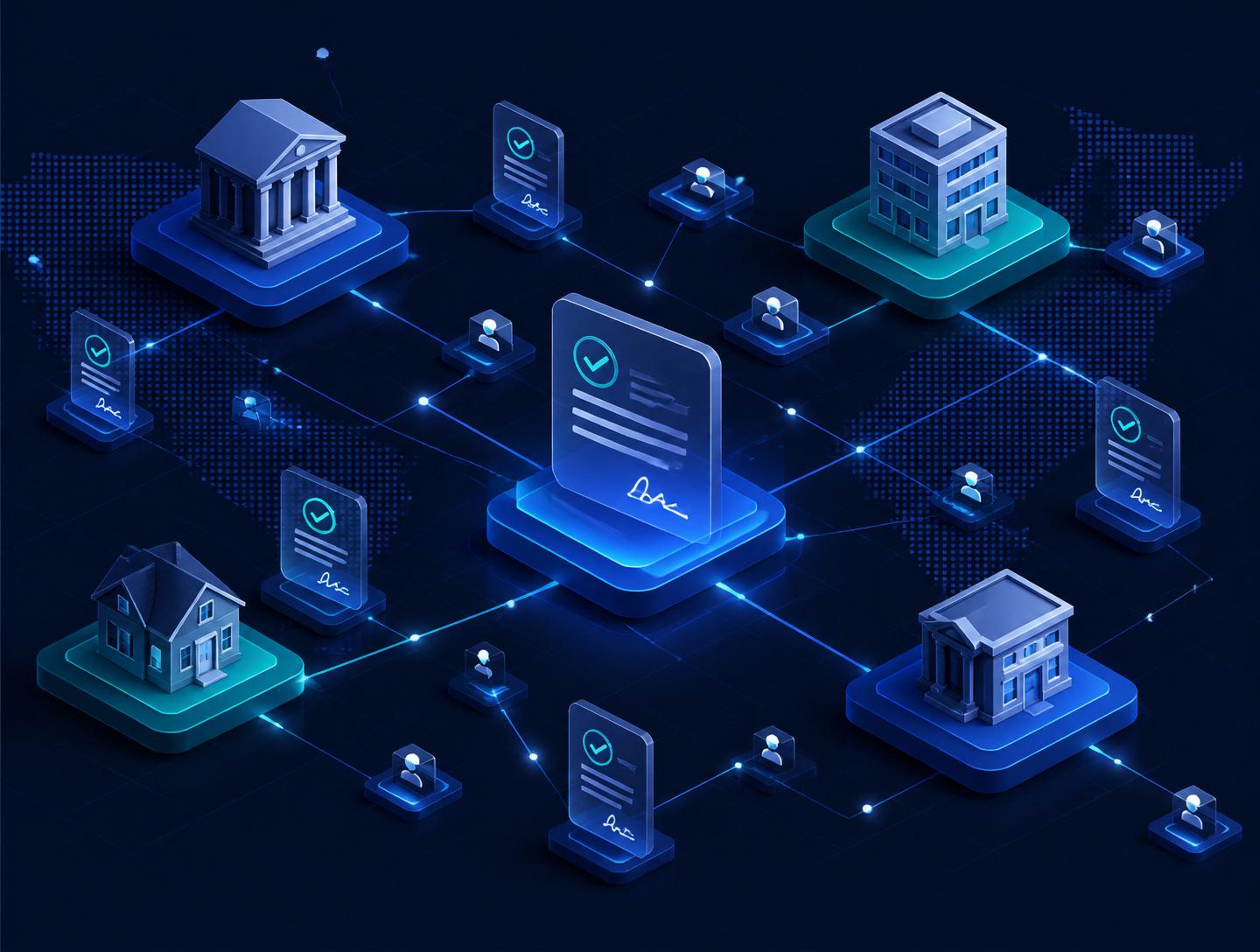 Illustration of title companies, lenders, attorneys, and signing professionals connected through Kovyro's closing operations network